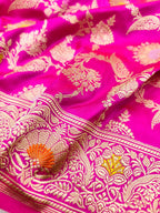 Pink Handloom Banarasi Pure Katan Silk Meenakari Jaal Work Dupatta - Luxurion World- Crafted Heirlooms