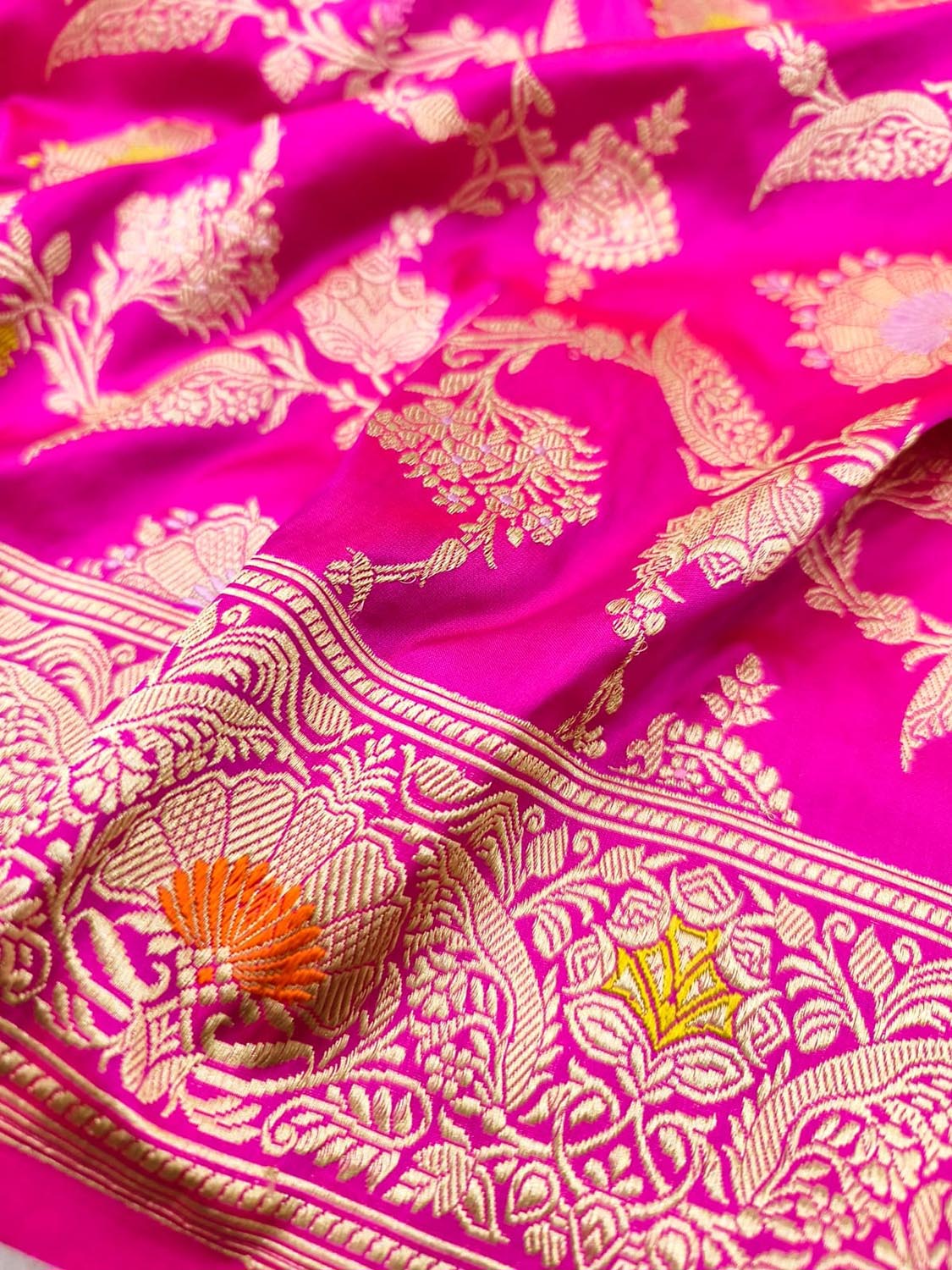 Pink Handloom Banarasi Pure Katan Silk Meenakari Jaal Work Dupatta - Luxurion World- Crafted Heirlooms