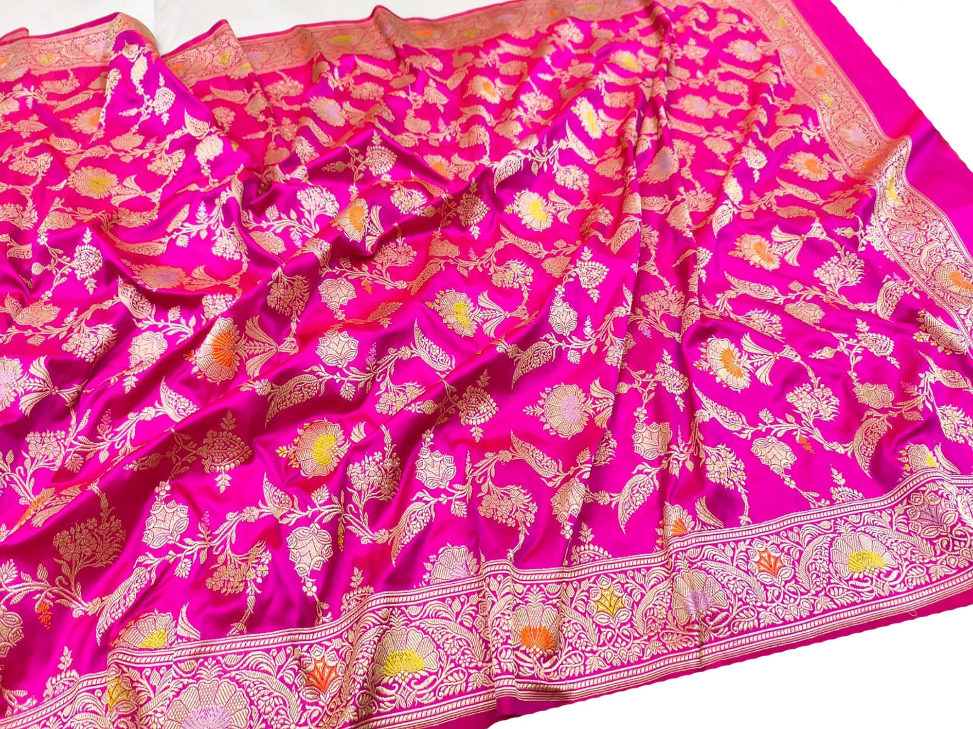 Pink Handloom Banarasi Pure Katan Silk Meenakari Jaal Work Dupatta - Luxurion World- Crafted Heirlooms