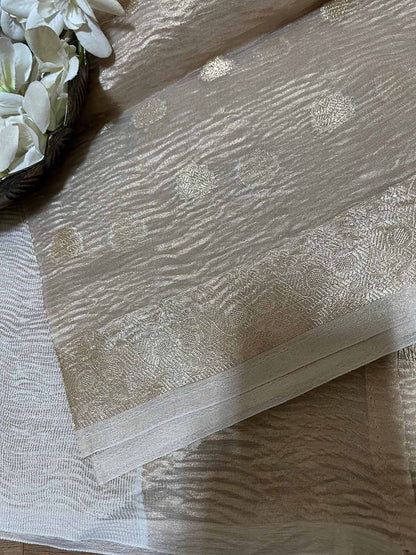 Dyeable Banarasi Handloom Tissue Silk Polka Dot Dupatta - Luxurion World