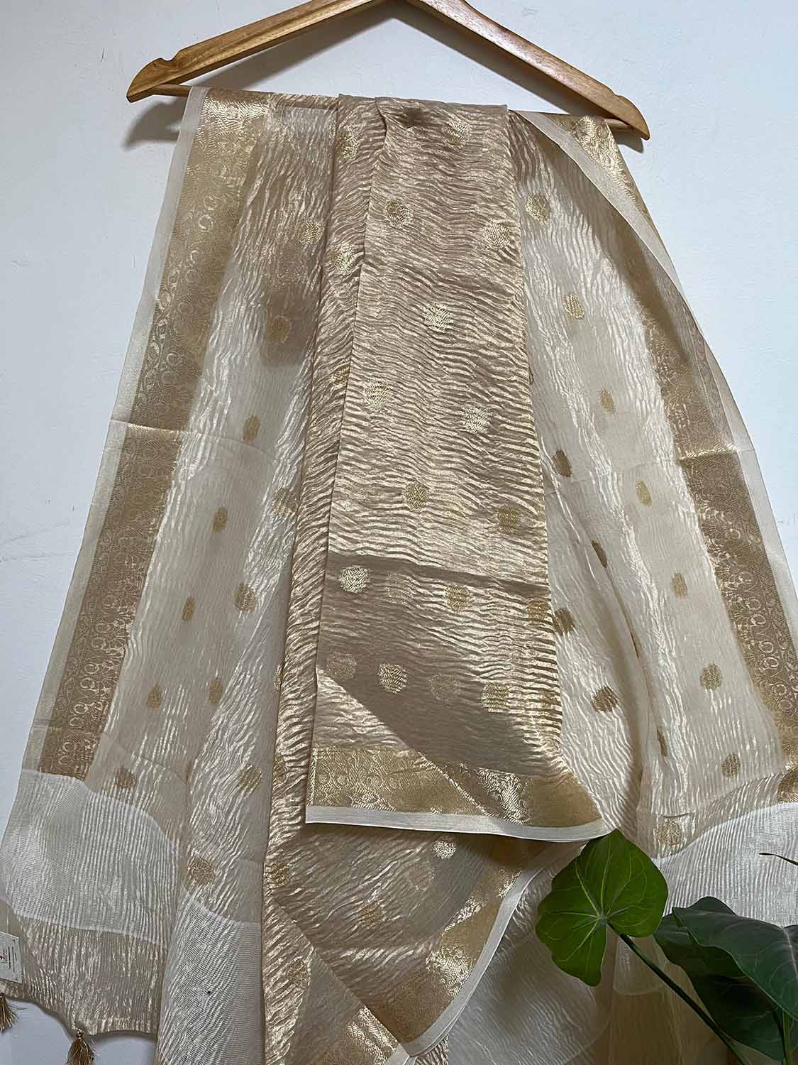 Dyeable Banarasi Handloom Tissue Silk Polka Dot Dupatta - Luxurion World- Crafted Heirlooms