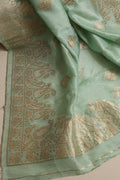 Elegant Green Banarasi Dola Silk Dupatta - Luxurion World- Crafted Heirlooms