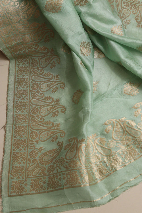 Elegant Green Banarasi Dola Silk Dupatta - Luxurion World- Crafted Heirlooms
