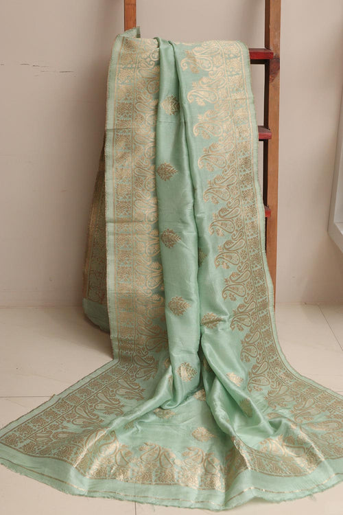 Elegant Green Banarasi Dola Silk Dupatta - Luxurion World- Crafted Heirlooms