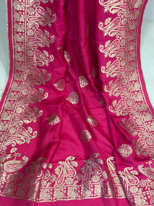 Stunning Pink Banarasi Dola Silk Dupatta - Luxurion World- Crafted Heirlooms