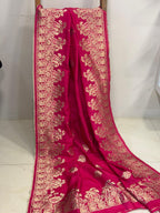 Stunning Pink Banarasi Dola Silk Dupatta - Luxurion World