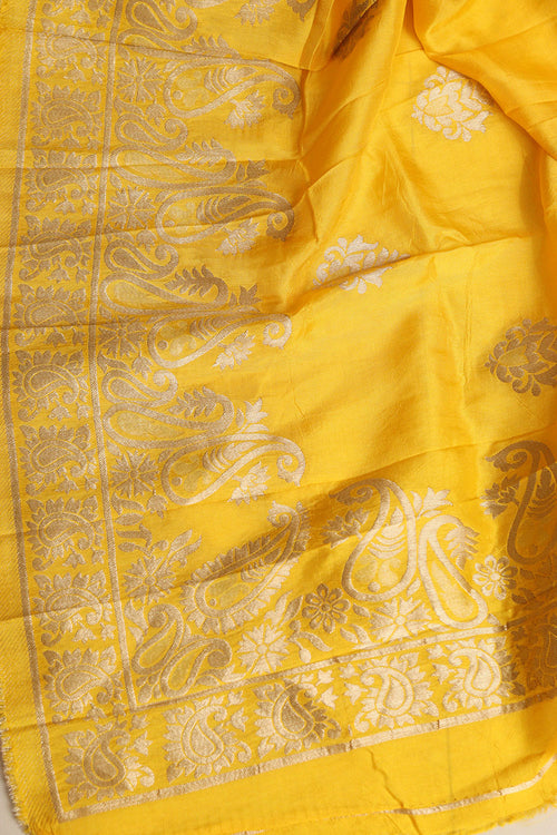 Yellow Banarasi Dola Silk Dupatta - Luxurion World- Crafted Heirlooms