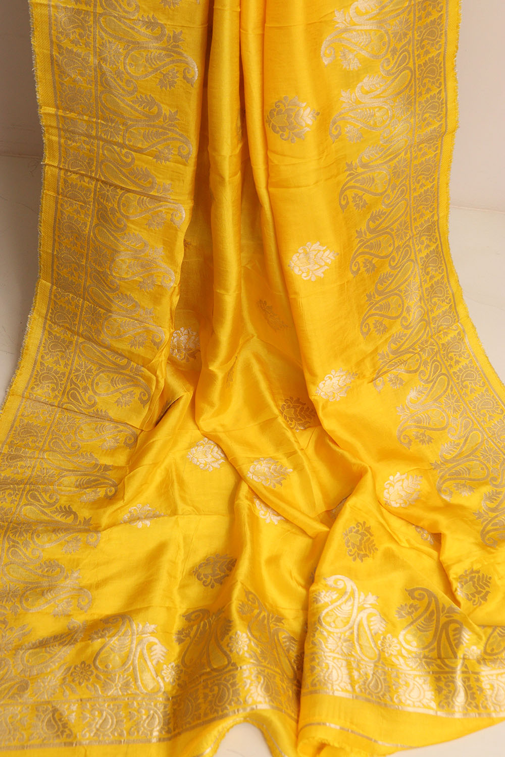 Yellow Banarasi Dola Silk Dupatta - Luxurion World- Crafted Heirlooms
