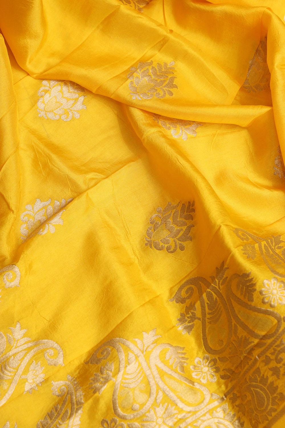 Yellow Banarasi Dola Silk Dupatta - Luxurion World- Crafted Heirlooms