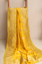 Yellow Banarasi Dola Silk Dupatta - Luxurion World- Crafted Heirlooms