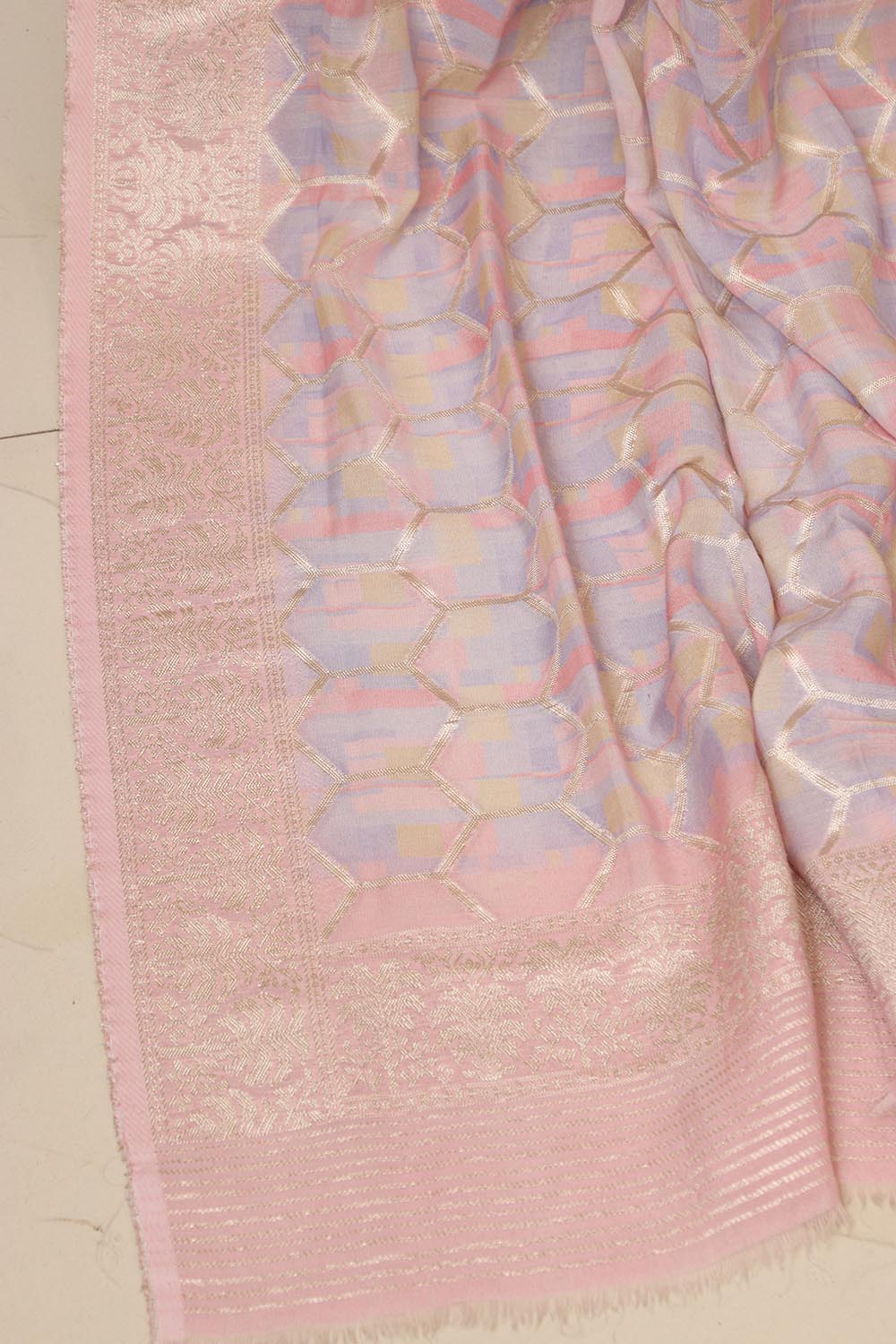 Multicolor Banarasi Dola Silk Dupatta - Luxurion World- Crafted Heirlooms