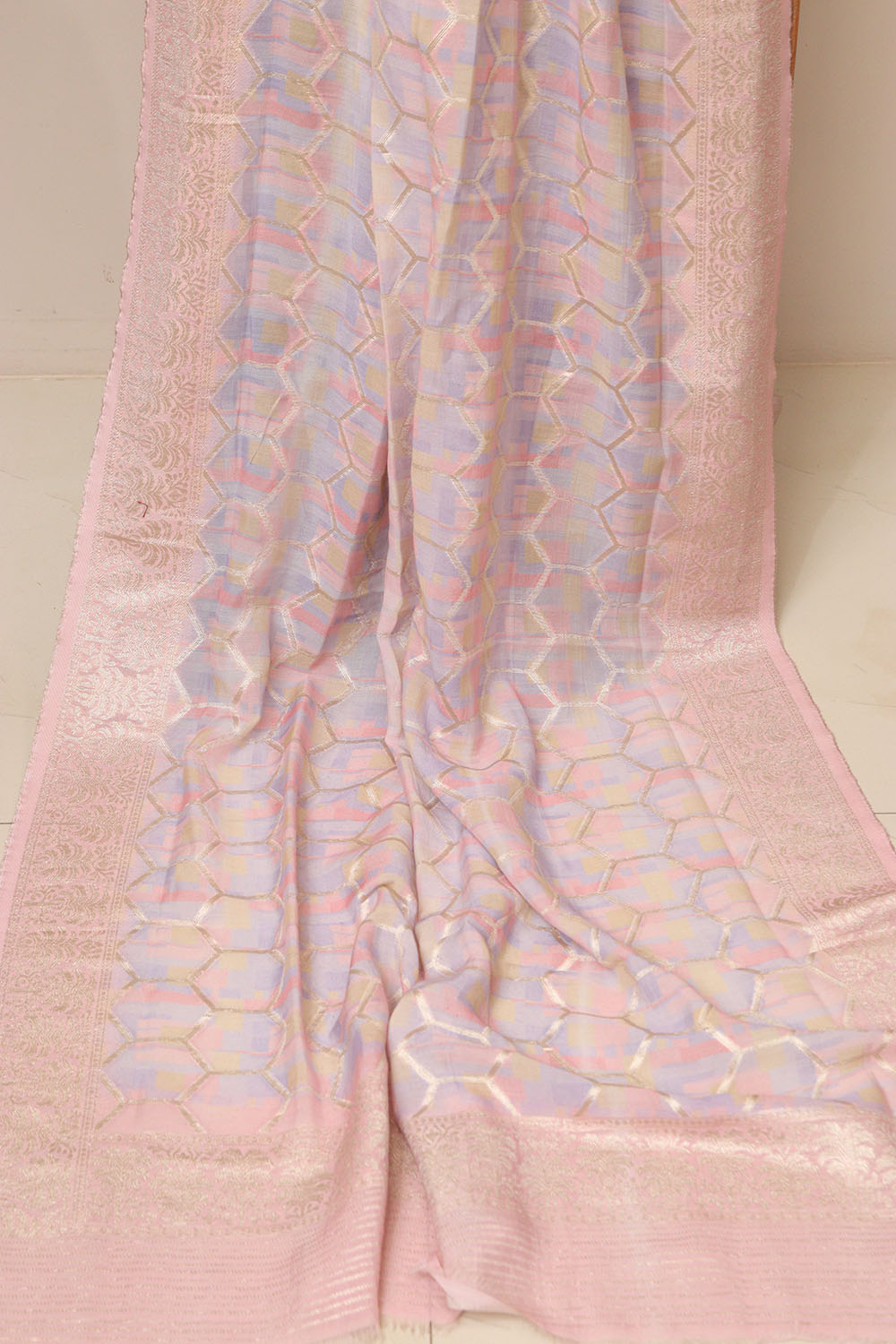Multicolor Banarasi Dola Silk Dupatta - Luxurion World- Crafted Heirlooms