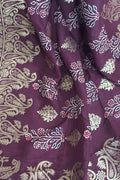 Maroon Banarasi Ajrakh Dola Silk Dupatta - Elegant Ethnic Wear - Luxurion World- Crafted Heirlooms
