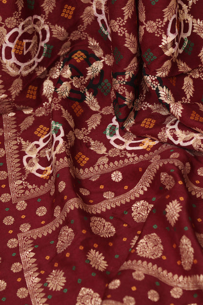 Elegant Maroon Banarasi Bandhani Dola Silk Dupatta