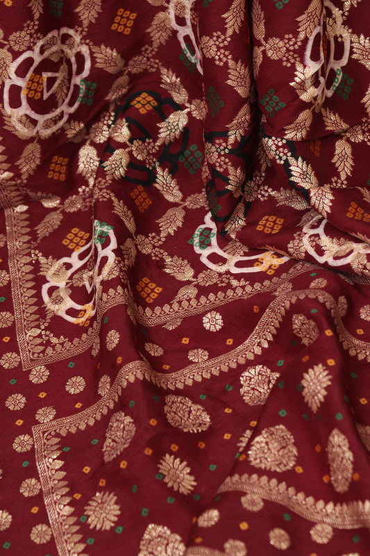 Elegant Maroon Banarasi Bandhani Dola Silk Dupatta