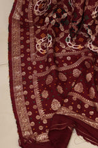 Elegant Maroon Banarasi Bandhani Dola Silk Dupatta - Luxurion World- Crafted Heirlooms