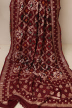 Elegant Maroon Banarasi Bandhani Dola Silk Dupatta - Luxurion World- Crafted Heirlooms