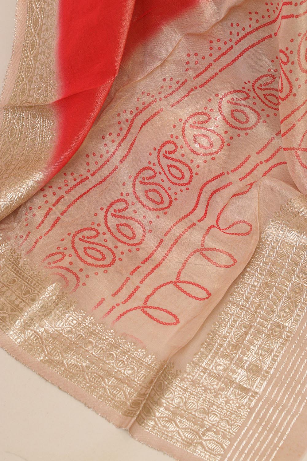 Pastel Banarasi Bandhani Tissue Georgette Dupatta - Luxurion World- Crafted Heirlooms