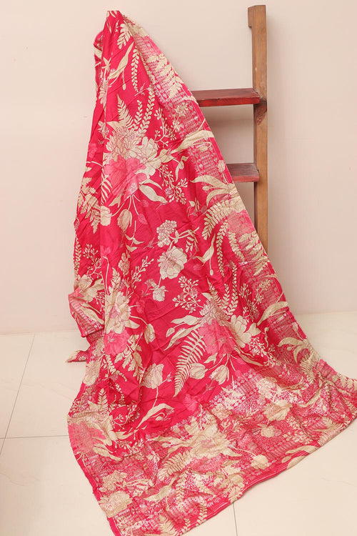 Stunning Pink Banarasi Dola Silk Dupatta - Luxurion World- Crafted Heirlooms