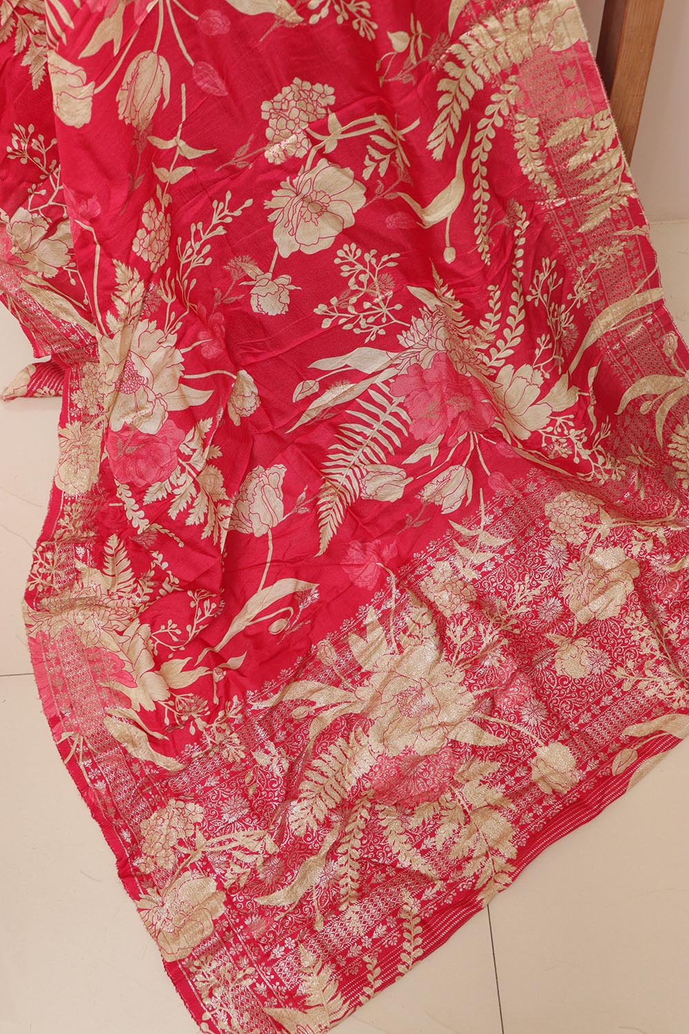 Stunning Pink Banarasi Dola Silk Dupatta - Luxurion World- Crafted Heirlooms