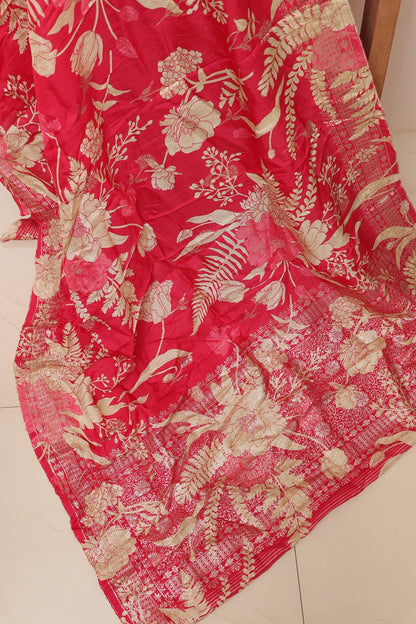 Stunning Pink Banarasi Dola Silk Dupatta - Luxurion World