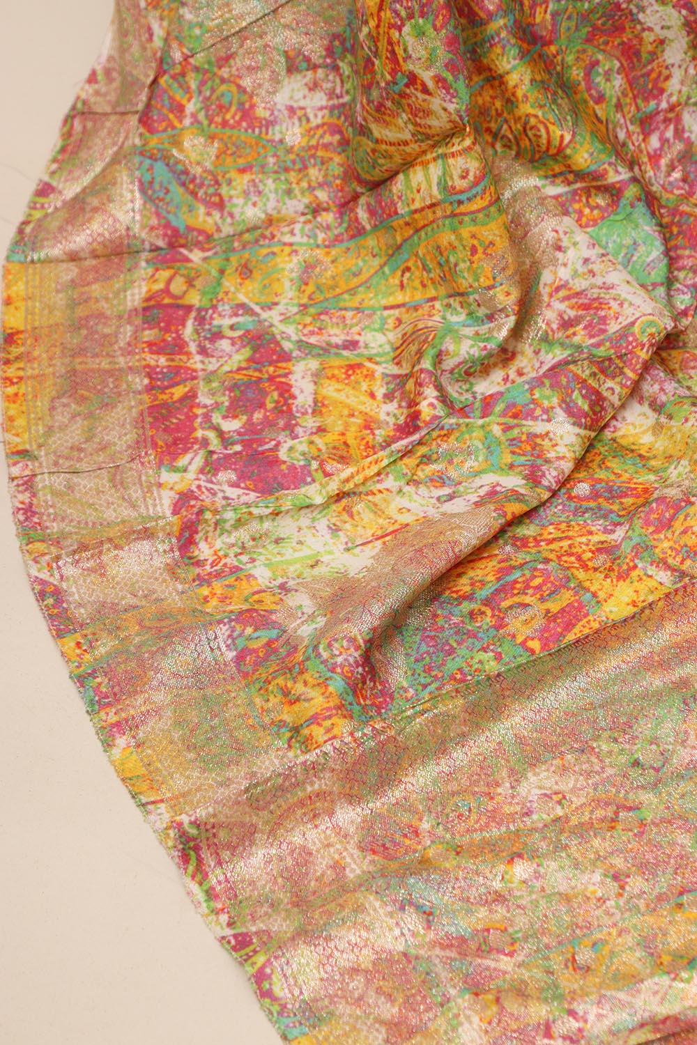 Multicolor Banarasi Dola Silk Dupatta - Luxurion World- Crafted Heirlooms