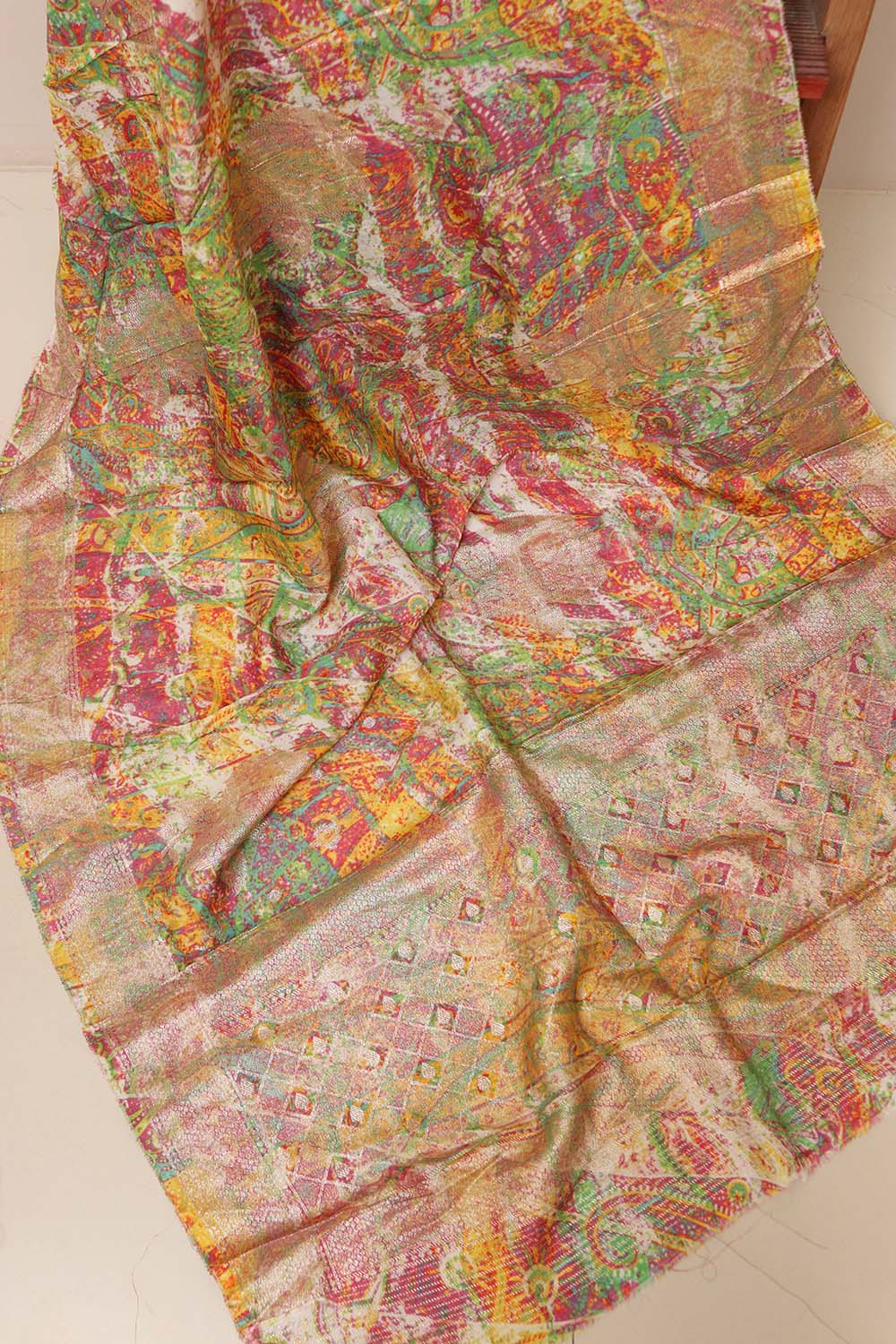 Multicolor Banarasi Dola Silk Dupatta - Luxurion World- Crafted Heirlooms