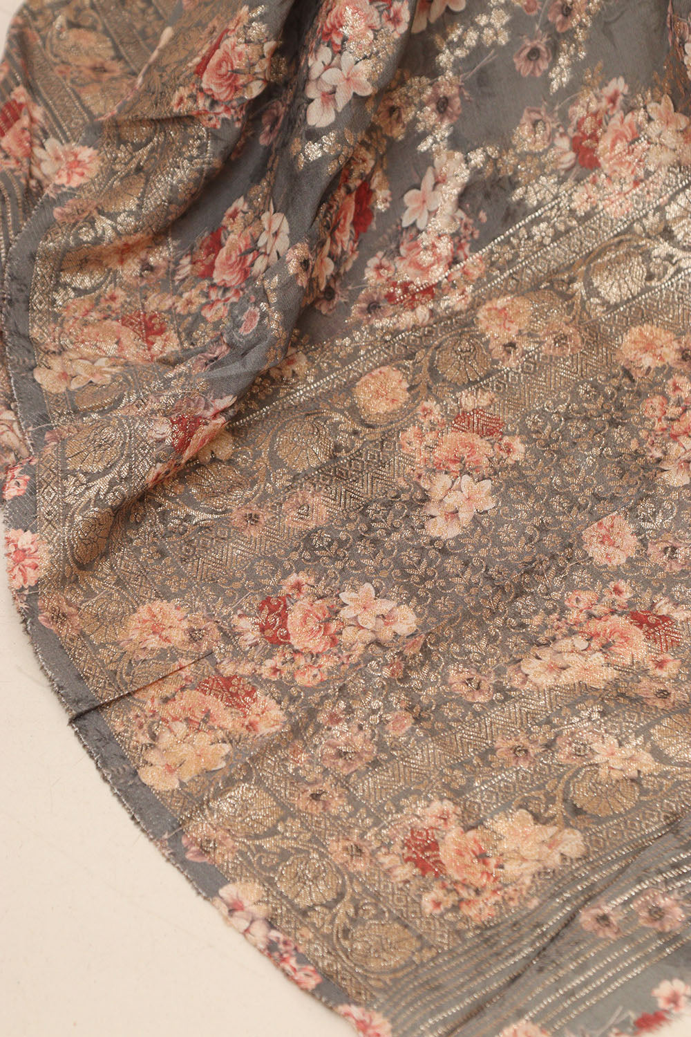 Elegant Grey Banarasi Digital Printed Chiffon Georgette Dupatta - Luxurion World