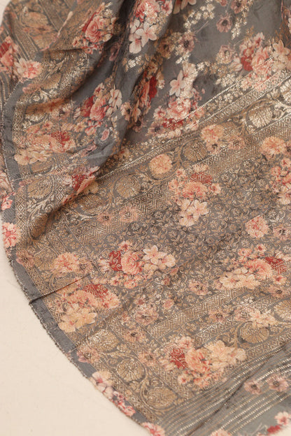 Elegant Grey Banarasi Digital Printed Chiffon Georgette Dupatta - Luxurion World