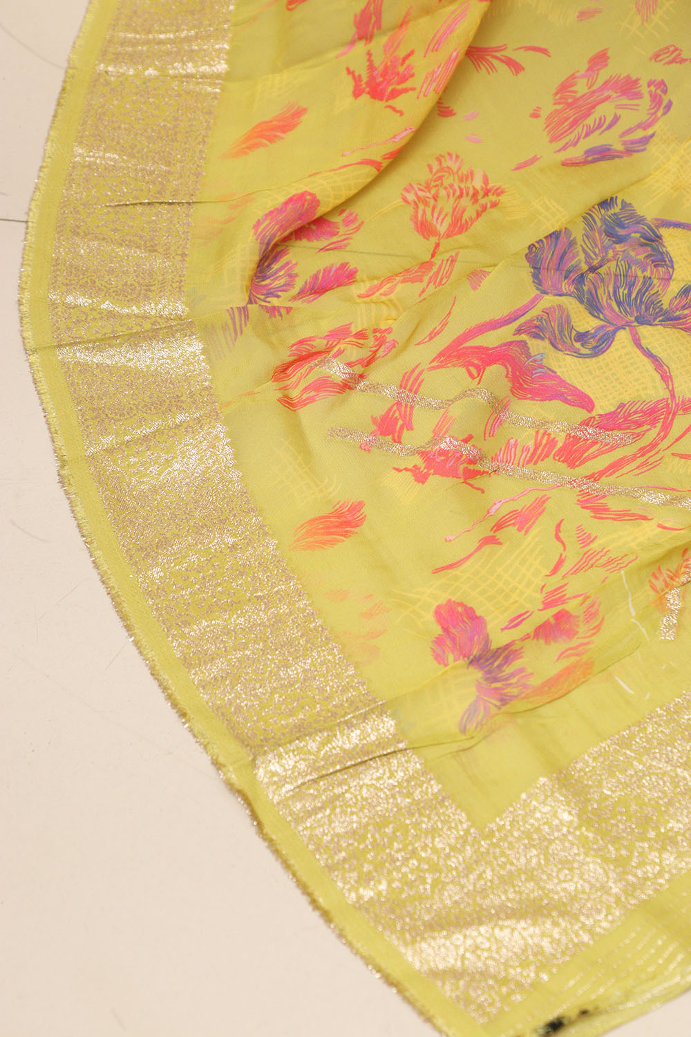 Stunning Yellow Banarasi Digital Printed Chiffon Georgette Dupatta - Luxurion World- Crafted Heirlooms