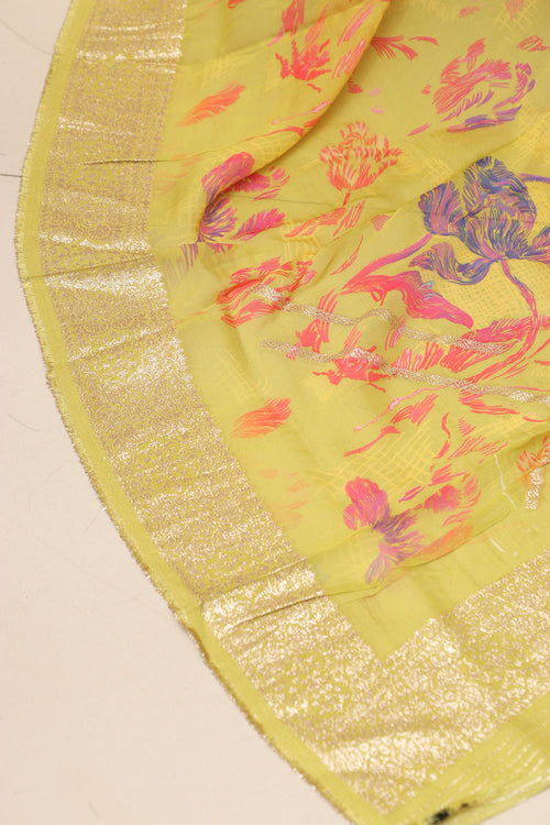 Stunning Yellow Banarasi Digital Printed Chiffon Georgette Dupatta - Luxurion World- Crafted Heirlooms