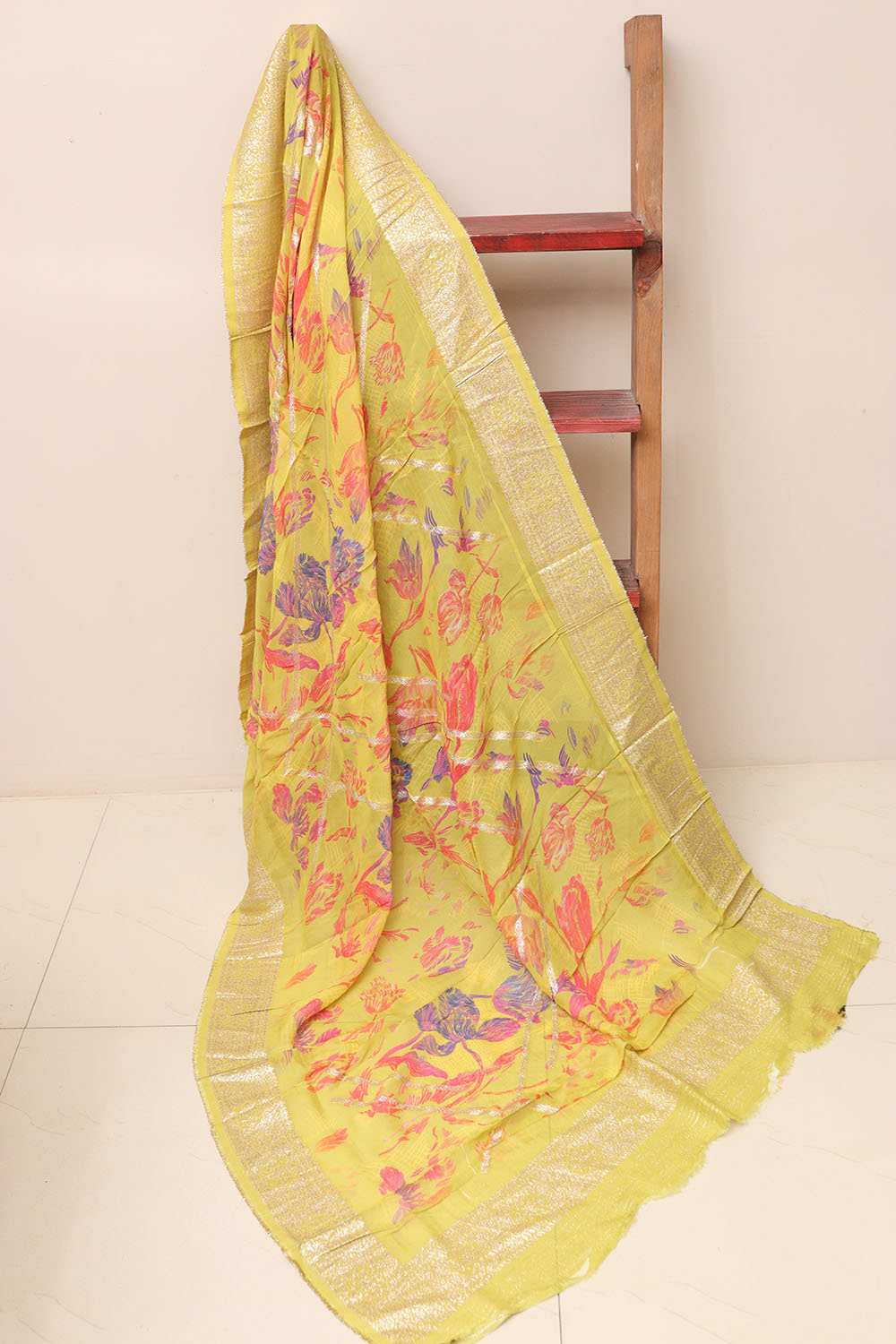 Stunning Yellow Banarasi Digital Printed Chiffon Georgette Dupatta - Luxurion World