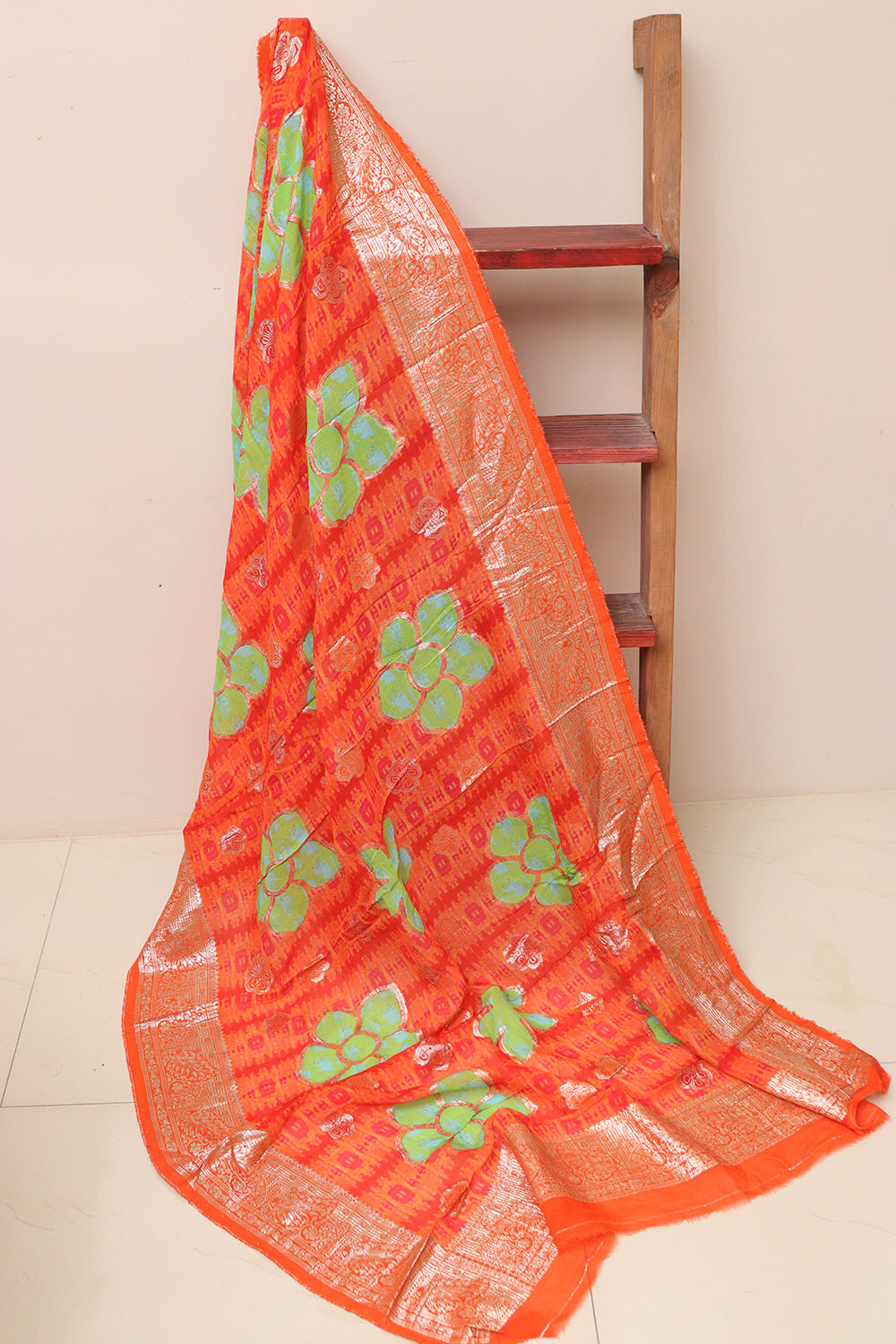 Orange Banarasi Digital Printed Chiffon Georgette Dupatta - Luxurion World- Crafted Heirlooms