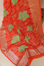 Orange Banarasi Digital Printed Chiffon Georgette Dupatta - Luxurion World- Crafted Heirlooms
