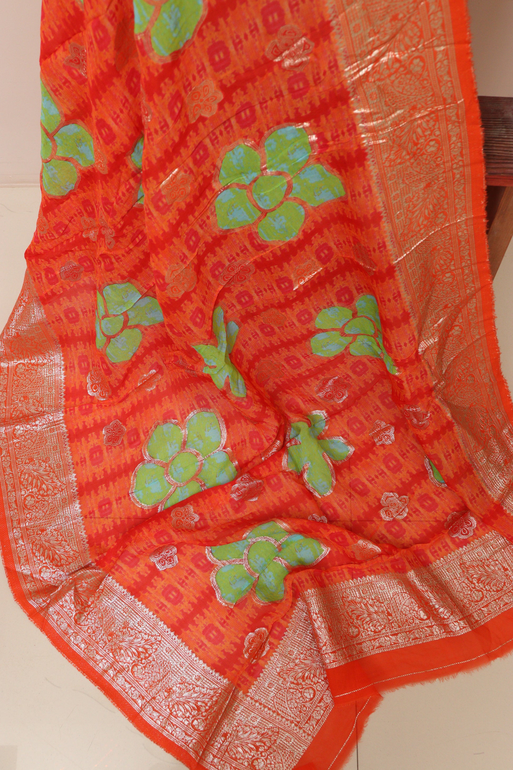 Orange Banarasi Digital Printed Chiffon Georgette Dupatta - Luxurion World