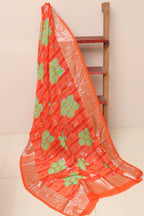 Orange Banarasi Digital Printed Chiffon Georgette Dupatta - Luxurion World- Crafted Heirlooms