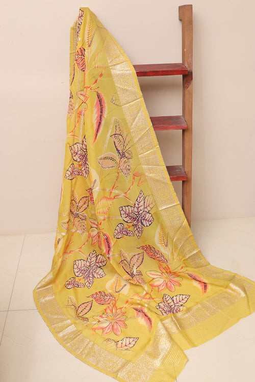 Yellow Banarasi Digital Printed Chiffon Georgette Dupatta - Luxurion World- Crafted Heirlooms