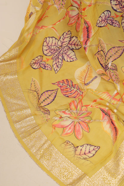 Yellow Banarasi Digital Printed Chiffon Georgette Dupatta - Luxurion World