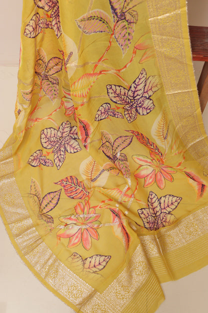 Yellow Banarasi Digital Printed Chiffon Georgette Dupatta - Luxurion World