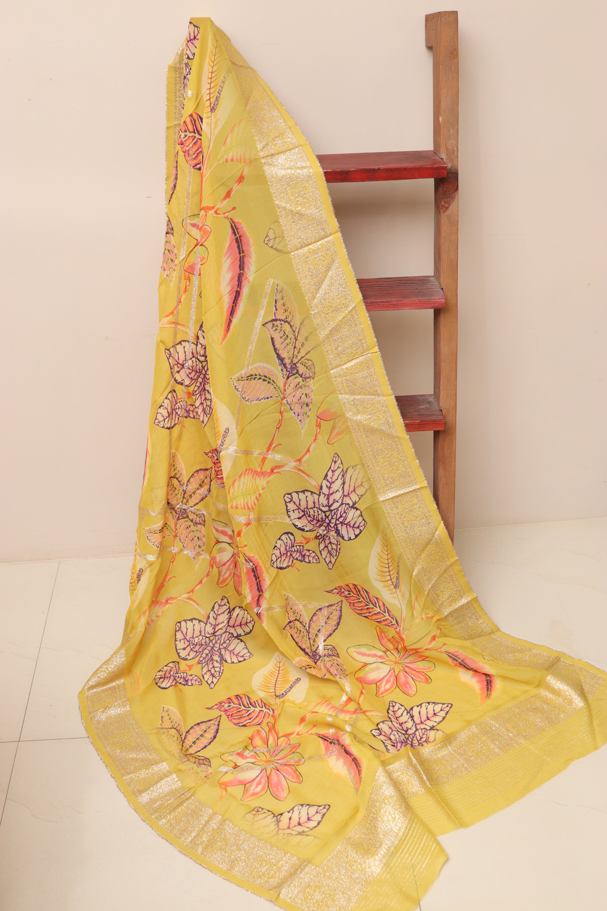 Yellow Banarasi Digital Printed Chiffon Georgette Dupatta - Luxurion World