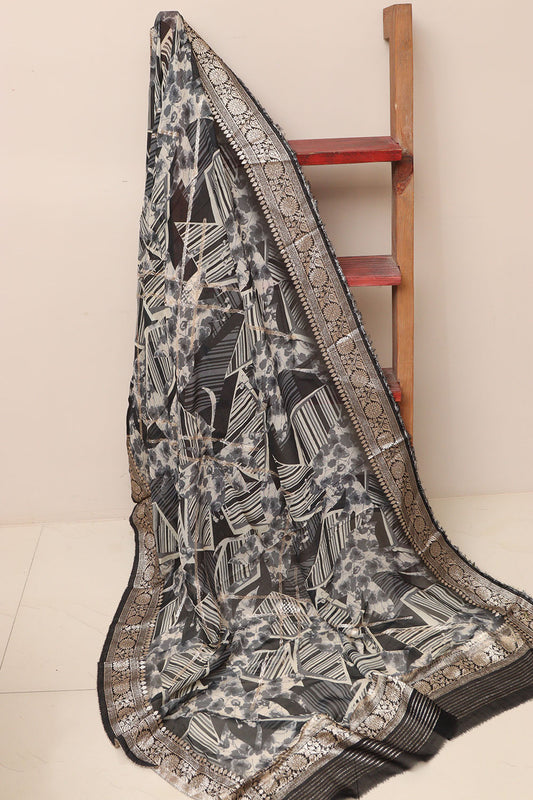 Elegant Black Banarasi Digital Printed Chiffon Georgette Dupatta