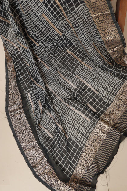 Elegant Black Banarasi Digital Printed Chiffon Georgette Dupatta