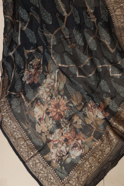 Elegant Black Banarasi Digital Printed Chiffon Georgette Dupatta