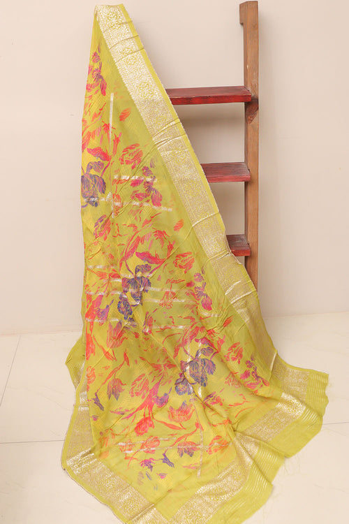 Yellow Banarasi Digital Printed Chiffon Georgette Dupatta - Luxurion World- Crafted Heirlooms