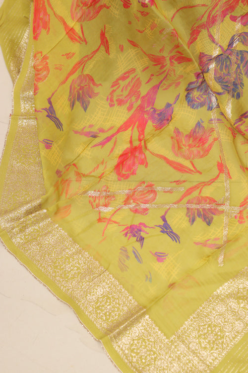 Yellow Banarasi Digital Printed Chiffon Georgette Dupatta - Luxurion World- Crafted Heirlooms