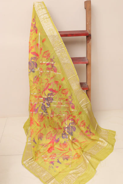 Yellow Banarasi Digital Printed Chiffon Georgette Dupatta