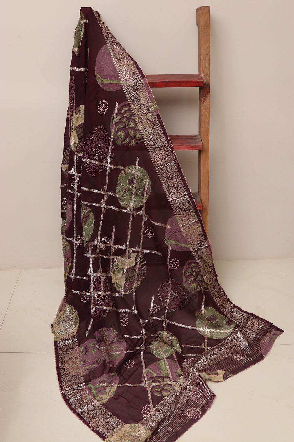 Elegant Maroon Banarasi Digital Printed Chiffon Georgette Dupatta