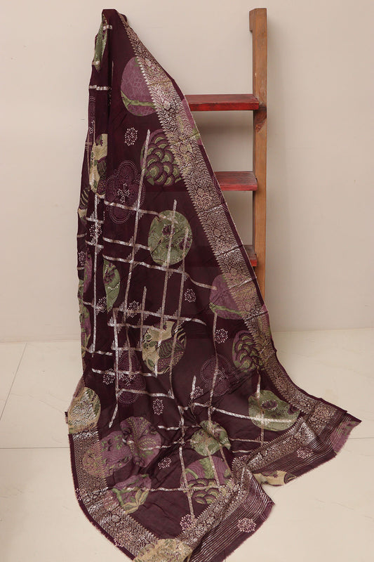 Elegant Maroon Banarasi Digital Printed Chiffon Georgette Dupatta