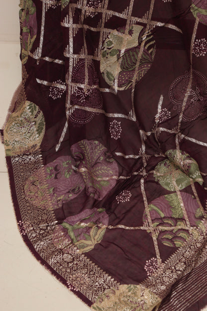 Elegant Maroon Banarasi Digital Printed Chiffon Georgette Dupatta