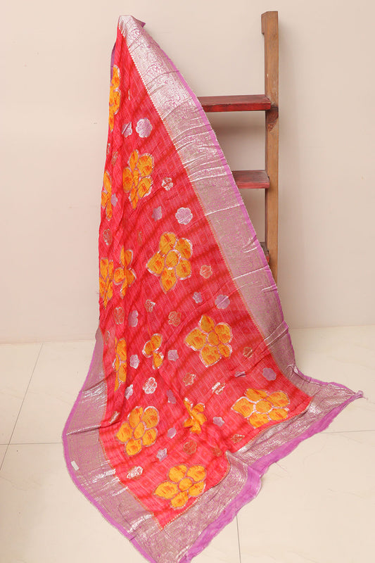 Elegant Red Banarasi Digital Printed Chiffon Georgette Dupatta